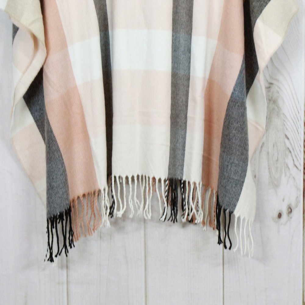 LC Lauren Condrad Multicolor Fringed Woven Plaid Cardigan Shawl Size OS - Picture 6 of 10